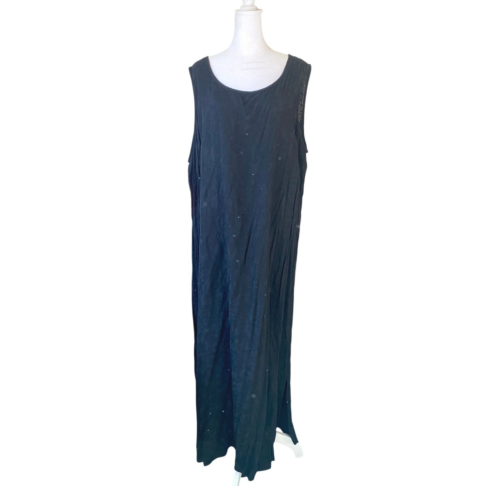 Vintage 1990s Floral Embroidered Black‎ Maxi Dress 3X Whimsigoth Boho Dark Femme